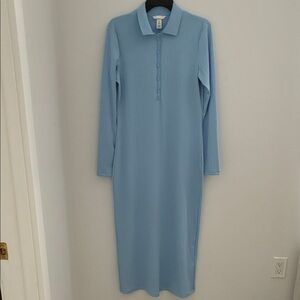 H&M Blue Long Sleeve Ribbed Dress